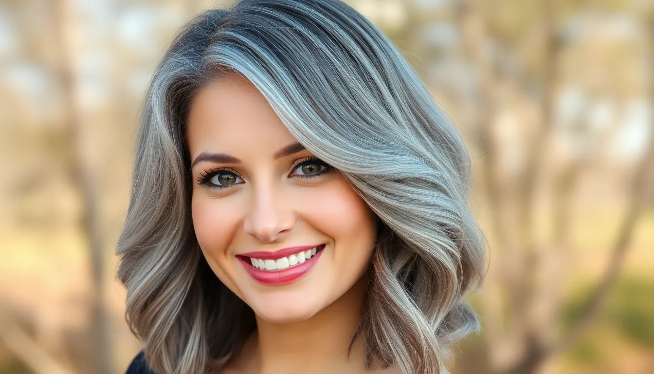 Low maintenance medium length layered grey hair styles