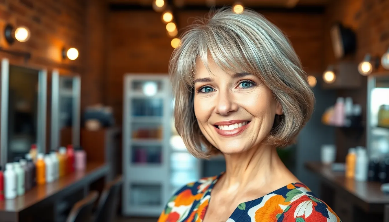 Fringe layered bob for fine hair over 50