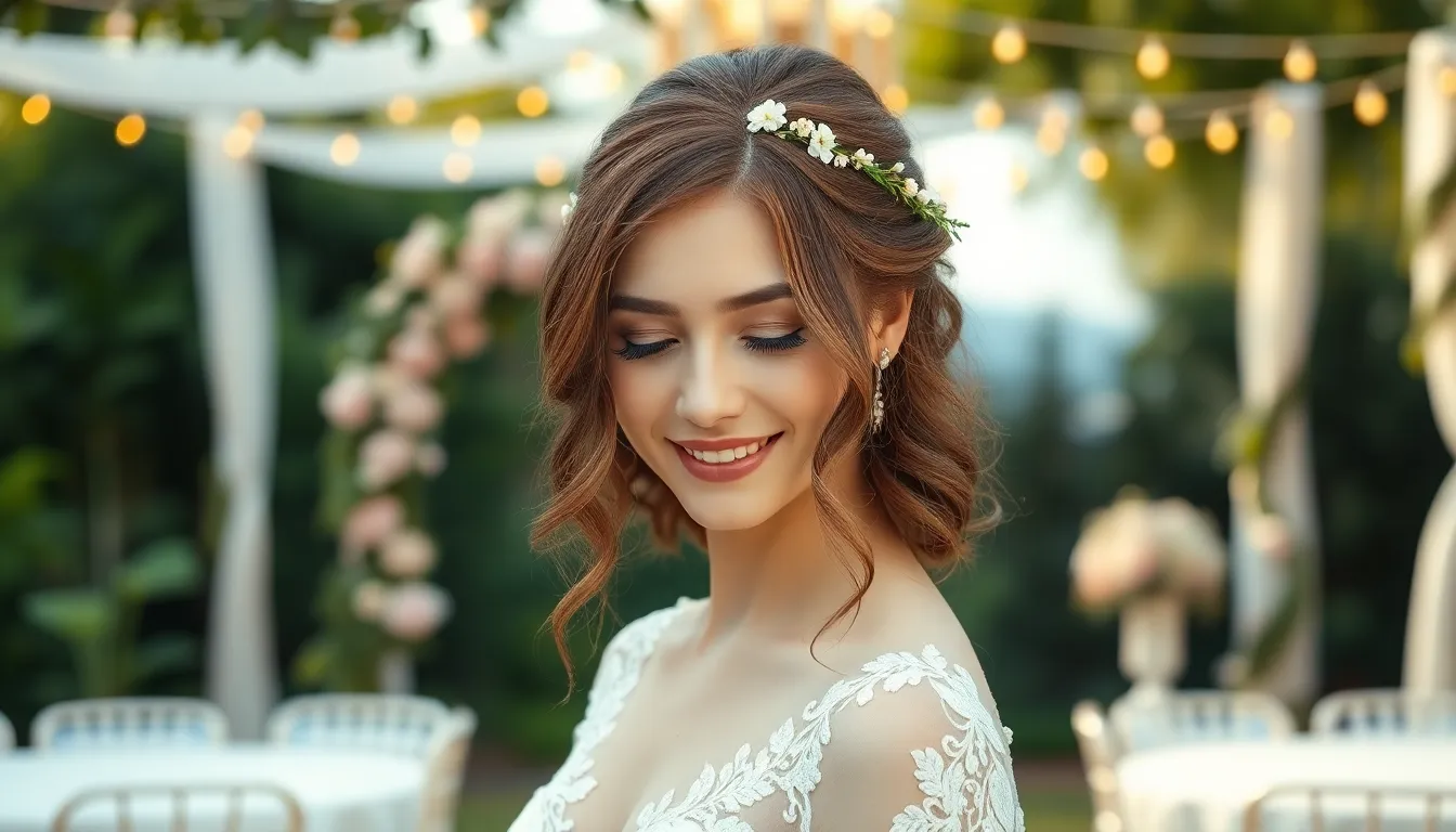 Medium length hair half up half down wedding hairstyles