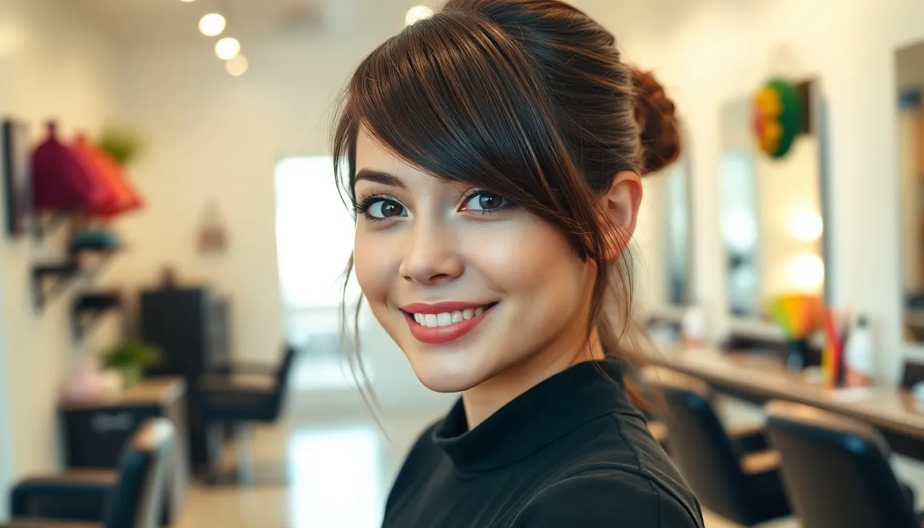 Bangs hairstyle for round face to look slim