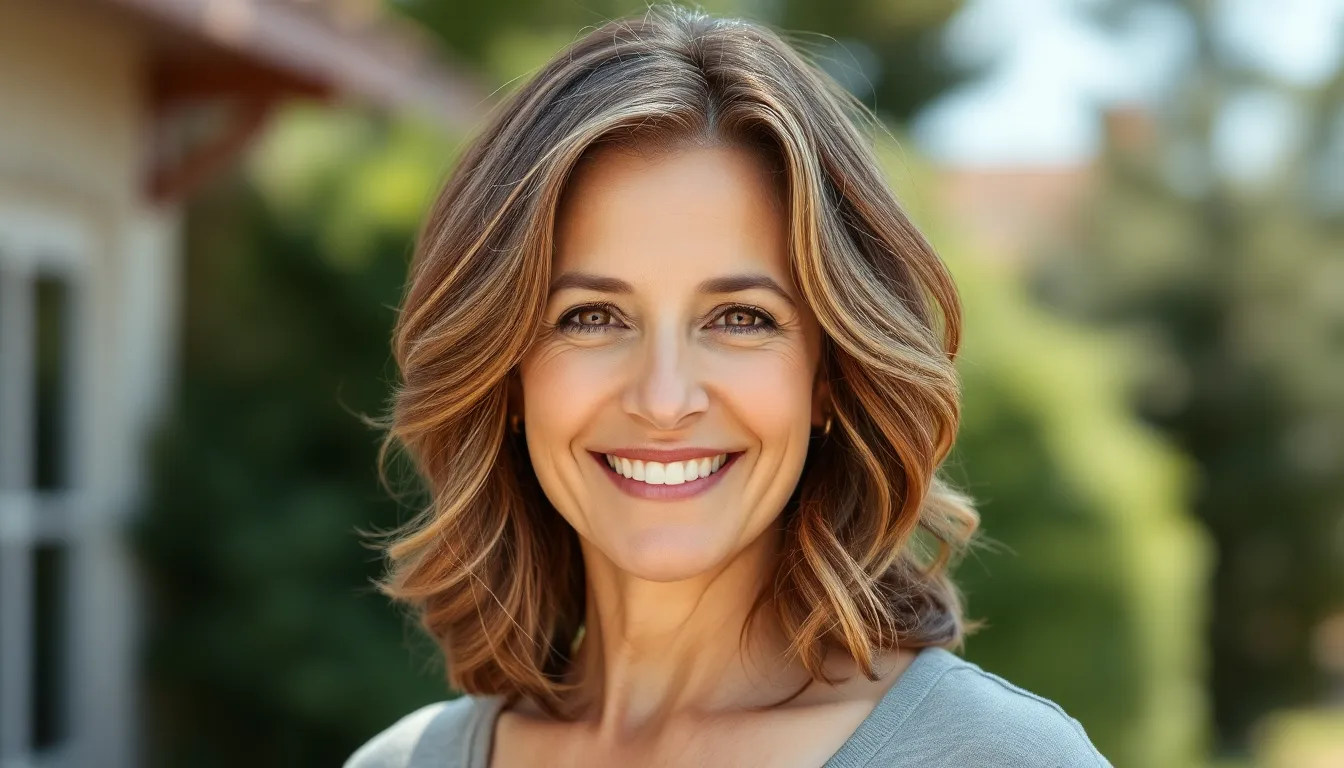Middle aged woman low maintenance thick hair layered medium length haircuts