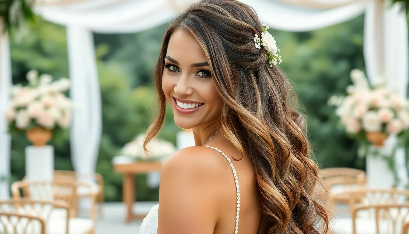 Long hair half up half down wedding hairstyles